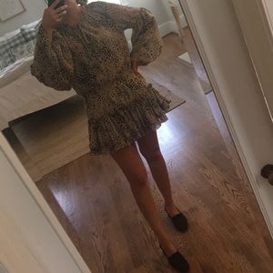 Leopard print tan and black flowy dress